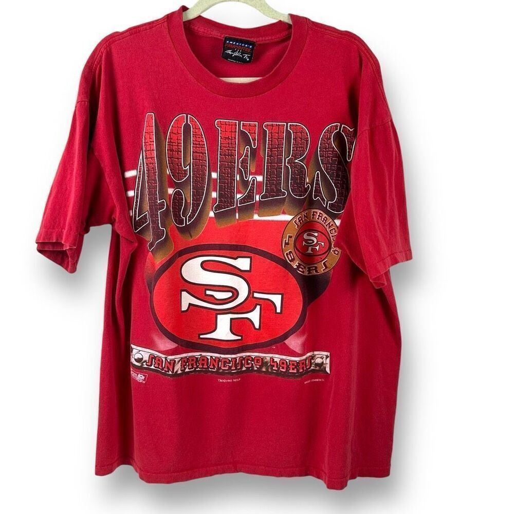 Vintage 1993 San Francisco 49ers Big Graphic Tee Shirt Red‎ Size XL Football 90s